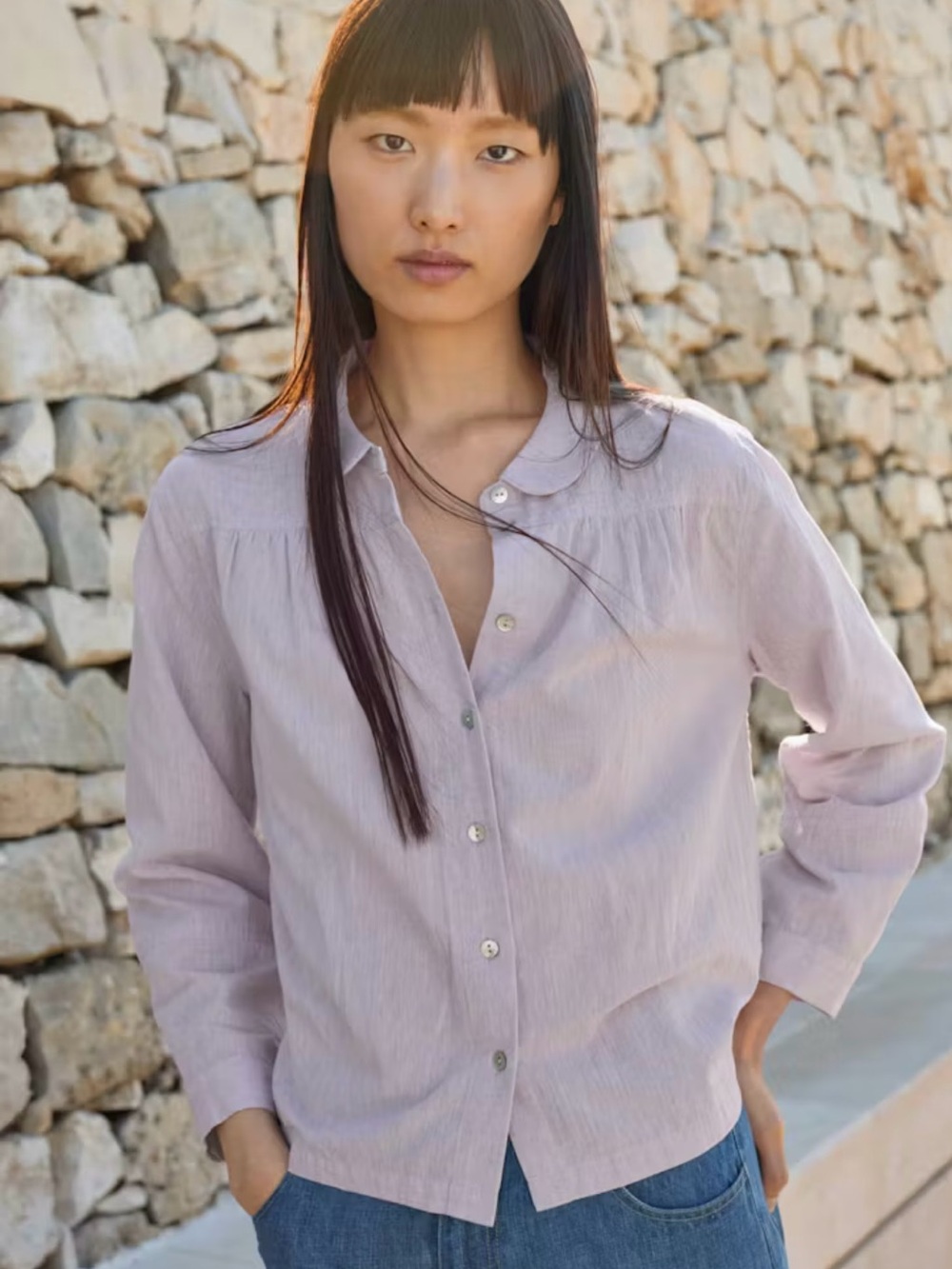 NWT Poetry Lavender Shell Button-Front Women's Blouse Linen Blend Soft - Picture 7 of 15